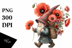 Gnome with Poppy Bouquet Clipart Product Image 3