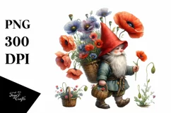 Gnome with Poppy Bouquet Clipart Product Image 1