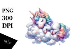 Dreamy Unicorn Napping on Cloud, High-Res PNG Product Image 1