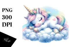 Baby Unicorn Napping on Cloud PNG Product Image 1