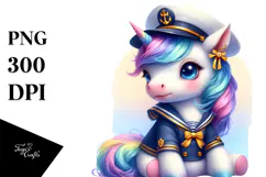 Colorful Unicorn in Sailor's Uniform PNG Product Image 1