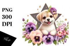 Smiling Pansy Babydog on a Star | Sublimation Clipart Product Image 1