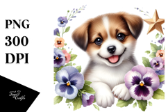 Smiling Pansy Babydog on a Star | Sublimation Clipart Product Image 1