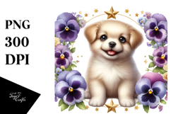 Smiling Pansy Babydog on a Star | Sublimation Clipart Product Image 1