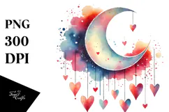Colorful Moon with Hearts, Transparent PNG Product Image 1