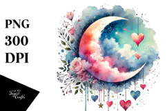 Digital Painting Moon with Hearts PNG Product Image 1
