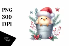 Cute Santa Hat in Bucket with Christmas Tree Branches PNG Product Image 1