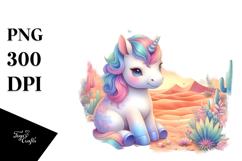 Colorful Unicorn in Desert Scene, High-Res PNG Product Image 1