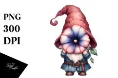 Cute Gnome with Morning Glory Floral PNG Product Image 1