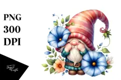 Cute Gnome with Morning Glory Floral PNG Product Image 1