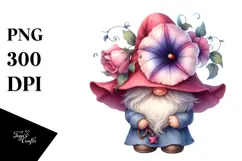 Cute Gnome with Morning Glory Floral PNG Product Image 1