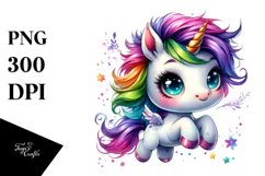 Cute Unicorn Big Eyes Jumping PNG Product Image 1