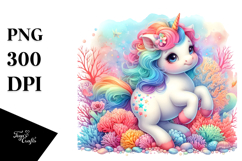 Colorful Baby Unicorn Coral Reef PNG Product Image 1