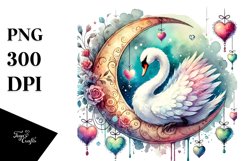 Swan on Half Moon, Watercolor PNG Product Image 1