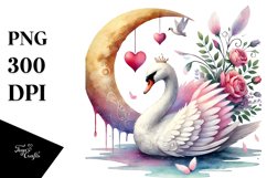 Swan on Half Moon, Watercolor PNG Product Image 1