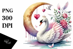 Swan on Half Moon, Watercolor PNG Product Image 1