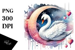 Swan on Half Moon, Watercolor PNG Product Image 1