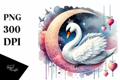 Swan on Half Moon, Watercolor PNG Product Image 1