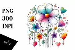 Simple Flower with Hanging Hearts PNG Product Image 1