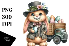 Watercolor Goofy Bunny with Old Clothes PNG Product Image 1