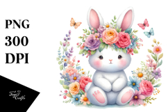 Pastel Flowers Bunny | Sublimation Clipart Product Image 1