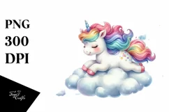 Colorful Baby Unicorn Bouncing on Cloud Puff, PNG Product Image 1