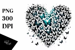 Butterflies Silhouettes Heart, PNG Product Image 1