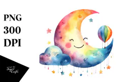 Simple Colorful Smiling Half Moon Moon PNG Product Image 1