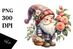 Detailed Cute Gnome with Camellia Bouquet Clipart Product Image 3