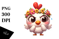 Cartoony Chicken with Flower Crown PNG Product Image 1