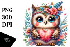 Boho Baby Owl with Heart PNG Product Image 1