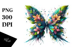 Abstract Vibrant Butterfly with Flowers PNG Product Image 1
