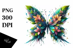 Abstract Vibrant Butterfly with Flowers PNG Product Image 3