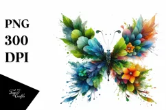 Abstract Vibrant Butterfly with Flowers PNG Product Image 3