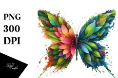 Abstract Vibrant Butterfly with Flowers PNG Product Image 1