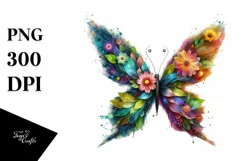 Abstract Vibrant Butterfly with Flowers PNG Product Image 1