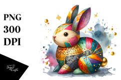 Wooden Colorful Bunny Watercolor PNG Product Image 1