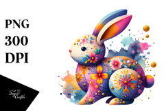 Wooden Colorful Bunny Watercolor PNG Product Image 1