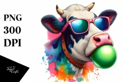Colorful Artistic Cow Sticker | Sublimation | Clipart Product Image 1
