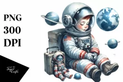 Washed Watercolor Vintage Astronaut Boy | Clipart Product Image 1
