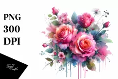 Vibrant Watercolor Abstract with Pink Roses | Sublimation Product Image 3