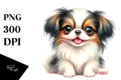Watercolor Cute Japanese Chin with Big Eyes Product Image 1