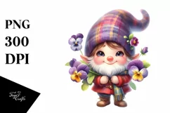 Gnome with Pansy Flowers Watercolor Product Image 1