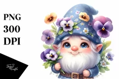 Gnome with Pansy Flowers Watercolor Product Image 1