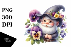Gnome with Pansy Flowers Watercolor Product Image 1