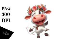 Cartoon Cow with Flower Crown, Playful PNG Product Image 1