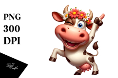 Cartoon Cow with Flower Crown, Playful PNG Product Image 1