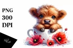 Cute Watercolor Highland Cow Clipart Product Image 3