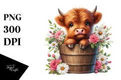 Baby Cow in Wood Bucket, Transparent PNG Product Image 1