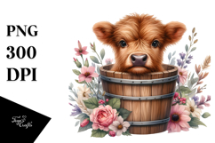 Baby Cow in Wood Bucket, Transparent PNG Product Image 1